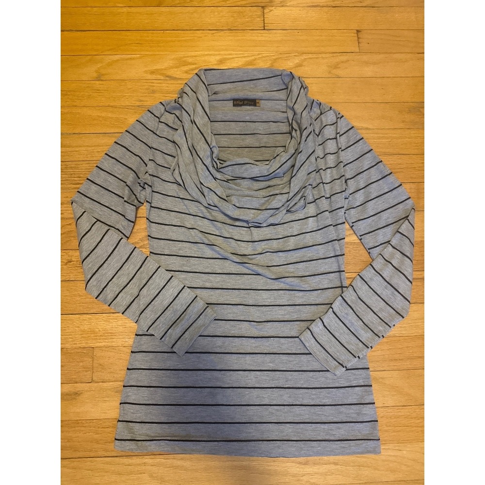 Saint Grace Medium Gray and Black Striped Long Sleeve Cowl Neck Shirt